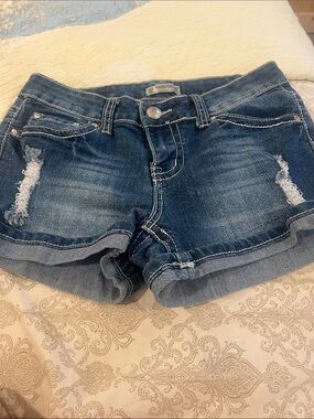 Soundgirl brandDark Blue Distressed Rolled-Hem Jean Shorts